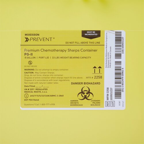 MON854427CS - McKesson - McKesson Sharps Container Prevent&reg; 13.5H X 17.3W X 13L Inch 8 Gallon Yellow - Chemo