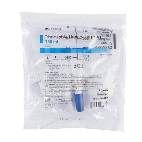 MON854583EA - McKesson - McKesson Urinary Leg Bag Anti-Reflux Valve 750 mL Vinyl