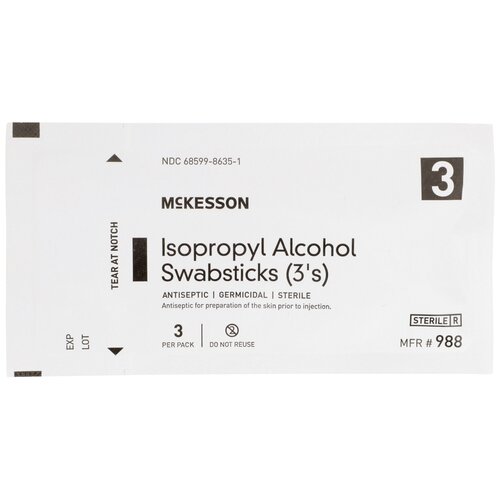 MON854754CS - McKesson - McKesson Swabstick Alchl Str 3/PK25Pk/BX 10Bx/CS Mck Brand, 750 EA/CS