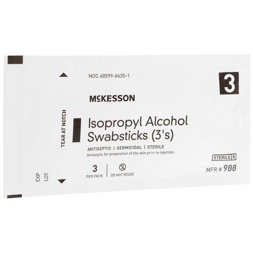 MON854754CS - McKesson - McKesson Swabstick Alchl Str 3/PK25Pk/BX 10Bx/CS Mck Brand, 750 EA/CS