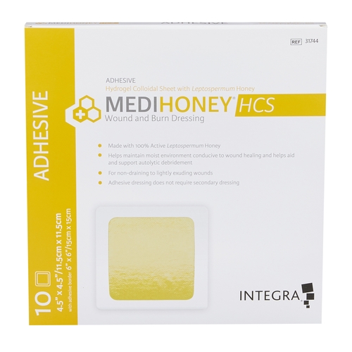 MON860465CS - McKesson - McKesson Wound Dressing MEDIHONEY HCS 4-1/2 x 4-1/2" Square, 5 EA/CS