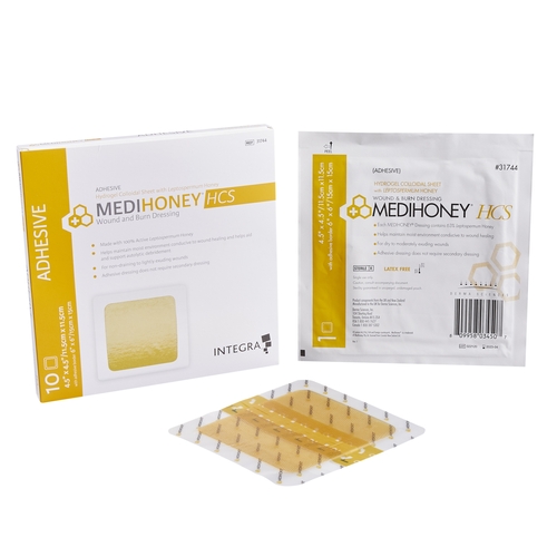 MON860465CS - McKesson - McKesson Wound Dressing MEDIHONEY HCS 4-1/2 x 4-1/2" Square, 5 EA/CS