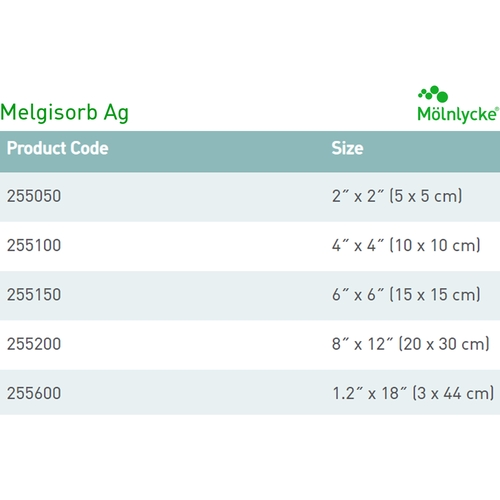 MON863096EA - Molnlycke Healthcare - Molnlycke Healthcare Calcium Alginate Dressing with Silver Melgisorb Ag 2" x 2" Square Sterile
