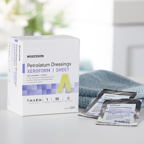MON864638CS - McKesson - Xeroform Petrolatum Dressing 1 X 8" Gauze Bismuth Tribromophenate Sterile, 50/BX, 4BX/CS