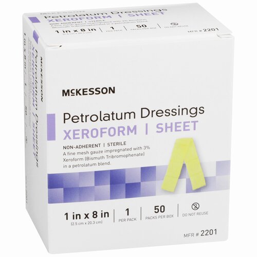 MON864638CS - McKesson - Xeroform Petrolatum Dressing 1 X 8" Gauze Bismuth Tribromophenate Sterile, 50/BX, 4BX/CS