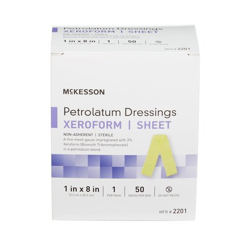 MON864638CS - McKesson - Xeroform Petrolatum Dressing 1 X 8" Gauze Bismuth Tribromophenate Sterile, 50/BX, 4BX/CS