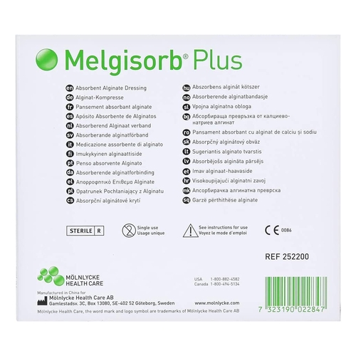 MON864915EA - Molnlycke Healthcare - Molnlycke Healthcare Calcium Alginate Dressing Melgisorb Plus 4" x 4" Square Calcium Alginate Sterile