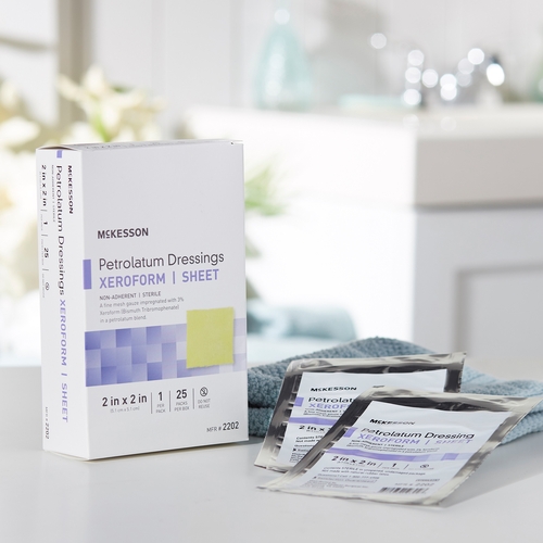 MON865270CS - McKesson - McKesson Xeroform Petrolatum Dressing 2" x 2" Gauze Bismuth Tribromophenate, Sterile, 25 PK/BX, 6 BX/CS