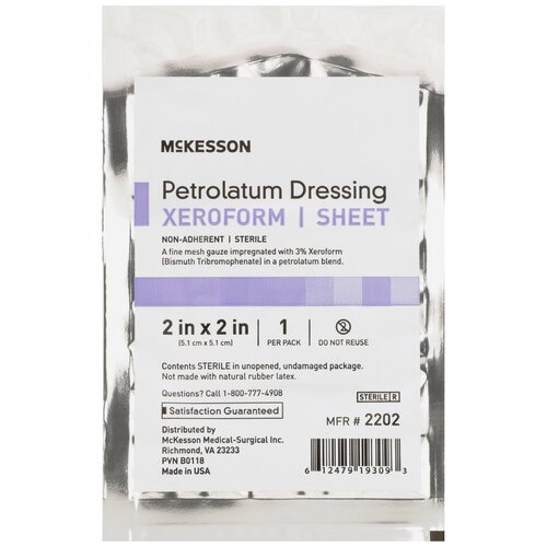 MON865270CS - McKesson - McKesson Xeroform Petrolatum Dressing 2" x 2" Gauze Bismuth Tribromophenate, Sterile, 25 PK/BX, 6 BX/CS