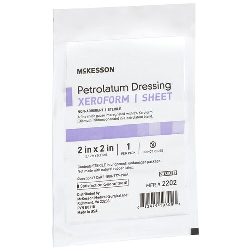 MON865270CS - McKesson - McKesson Xeroform Petrolatum Dressing 2" x 2" Gauze Bismuth Tribromophenate, Sterile, 25 PK/BX, 6 BX/CS