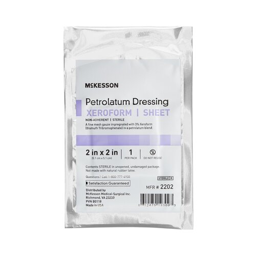 MON865270CS - McKesson - McKesson Xeroform Petrolatum Dressing 2" x 2" Gauze Bismuth Tribromophenate, Sterile, 25 PK/BX, 6 BX/CS