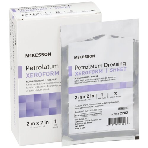 MON865270CS - McKesson - McKesson Xeroform Petrolatum Dressing 2" x 2" Gauze Bismuth Tribromophenate, Sterile, 25 PK/BX, 6 BX/CS