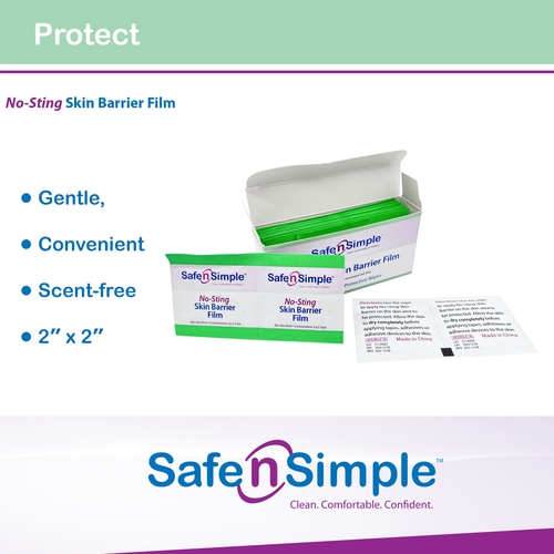 MON869585BX - Safe N Simple - Safe N Simple Skin Barrier Wipe Individual Packet 2 x 2", 25/BX