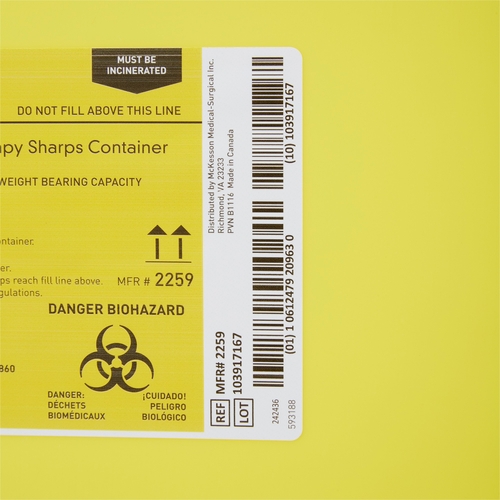 MON869602CS - McKesson - McKesson Sharps Container Prevent&reg; 20.8H X 17.3W X 13L Inch 12 Gallon Yellow - Chemo