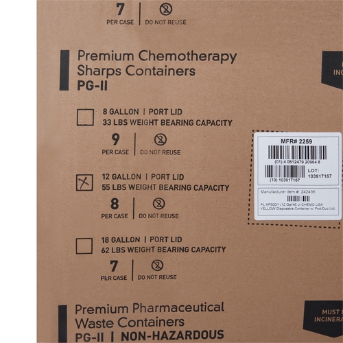 MON869602CS - McKesson - McKesson Sharps Container Prevent&reg; 20.8H X 17.3W X 13L Inch 12 Gallon Yellow - Chemo