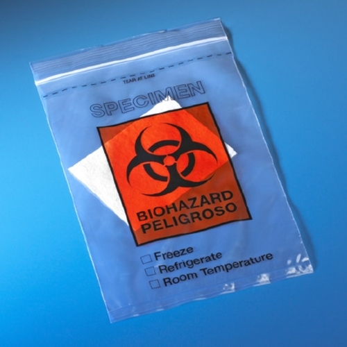 MON873508CS - Globe Scientific - Specimen Transport Bag with Document Pouch and Absorbent Pad 6 X 10 Inch Zip Closure Biohazard Symbol / Storage Instructions NonSterile, 500/CS