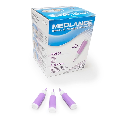 MON874659BX - Cambridge Sensors USA - Cambridge Sensors USA Safety Lancet Medlance&reg; Plus Fixed Depth Lancet Needle 1.5 mm Depth 25 Gauge Spring-Loaded Trigger Button, 200/BX