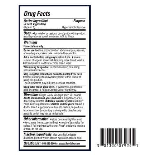 MON874792EA - C.B. Fleet - Laxative Fleet&reg; Suppository 24 per Box 2 Gram Strength Glycerin