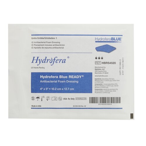 MON877315EA - Hollister - Hollister Wound Dressing Hydrofera Blue Foam 4" x 5" without Border