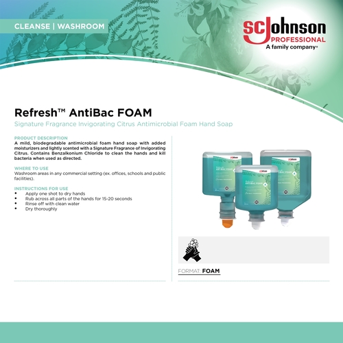MON881221CS - SC Johnson Professional - SC Johnson Professional Antibacterial Soap Refresh AntiBac Foam Foaming 1,000 mL Dispenser Refill Bottle Citrus Scent, 6 EA/CS