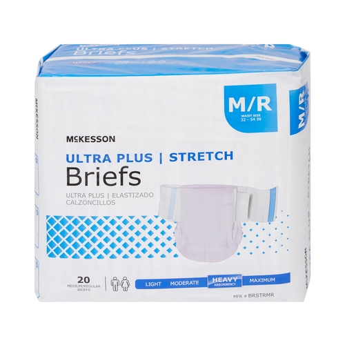 MON884170CS - McKesson - McKesson Ultra Plus Stretch Heavy Absorbency Briefs, Medium, 80/CS