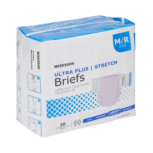 MON884170CS - McKesson - McKesson Ultra Plus Stretch Heavy Absorbency Briefs, Medium, 80/CS