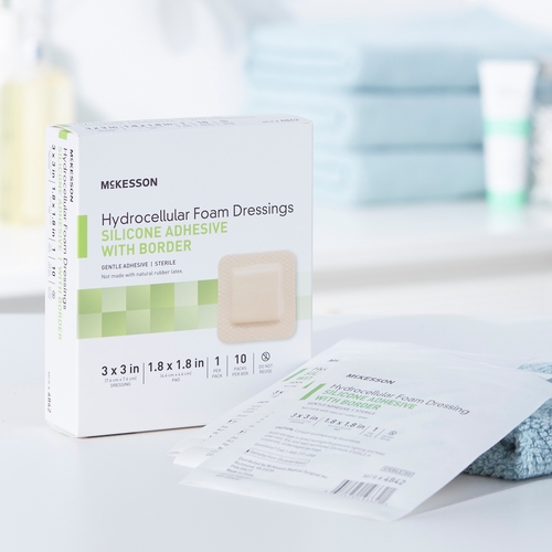 MON886431CS - McKesson - McKesson 2" x 2" Silicone Sterile Square Adhesive Foam Dressing, 200/CS
