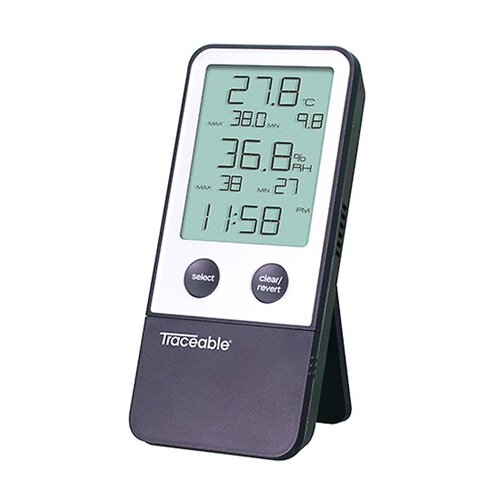MON897971EA - Cole-Parmer - Digital Thermometer / Hygrometer Traceable Fahrenheit / Celsius 32-&deg; to 122-&deg;F (0-&deg; to 50-&deg;C) Internal Sensor Flip-out Stand / Wall Mount Battery Operated, 1/EA