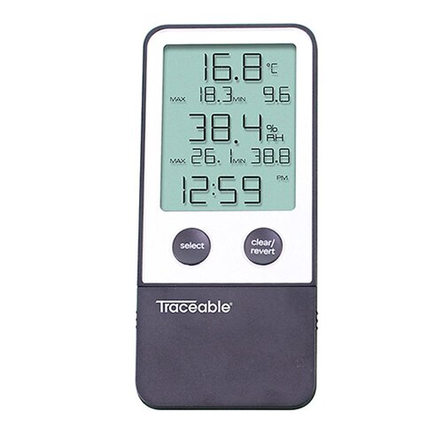 MON897971EA - Cole-Parmer - Digital Thermometer / Hygrometer Traceable Fahrenheit / Celsius 32-&deg; to 122-&deg;F (0-&deg; to 50-&deg;C) Internal Sensor Flip-out Stand / Wall Mount Battery Operated, 1/EA