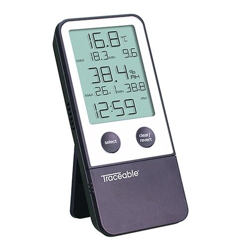 MON897971EA - Cole-Parmer - Digital Thermometer / Hygrometer Traceable Fahrenheit / Celsius 32-&deg; to 122-&deg;F (0-&deg; to 50-&deg;C) Internal Sensor Flip-out Stand / Wall Mount Battery Operated, 1/EA