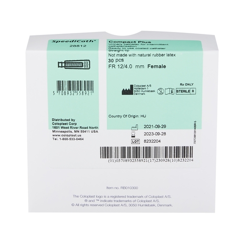 MON906219EA - Coloplast - Coloplast Urethral Catheter SpeediCath Compact Plus Straight Tip Hydrophilic Coated Polyurethane 12 Fr. 2-3/4&quot;, 1/EA