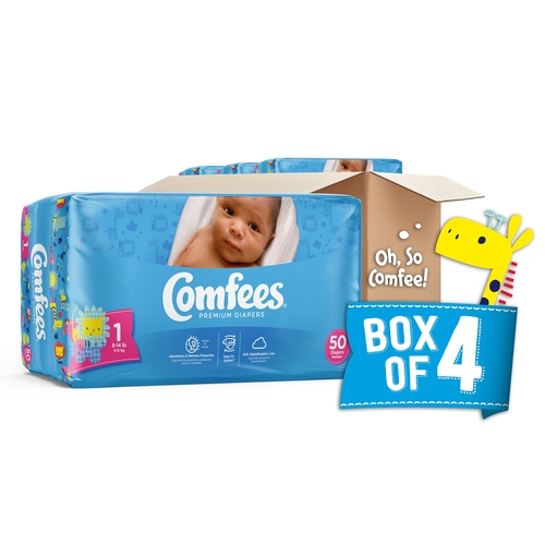 MON907019CS - Attends - Attends Comfees&reg; Disposable Baby Diapers, Size 1, 200 EA/CS