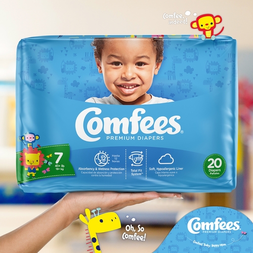 MON907036CS - Attends - Attends Baby Diaper Comfees Tab Closure Size 7 Disposable, 80 EA/CS