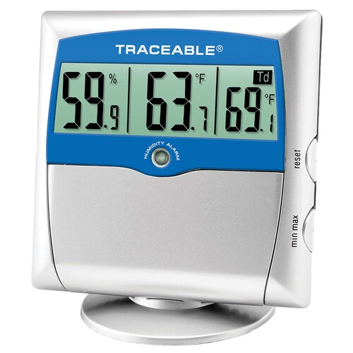 MON909455EA - Cole-Parmer - Cole-Parmer Digital Thermometer / Hygrometer with Alarm Traceable Fahrenheit / Celsius 14&deg; to 140&deg;F (-10&deg; to +60&deg;C) Solid State Sensors Free-standing / Wall Mount Battery Operated