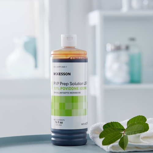 MON911740CS - McKesson - McKesson Prep Solution 16 oz. Flip-Top Bottle 10% Povidone-Iodine, 12/CS