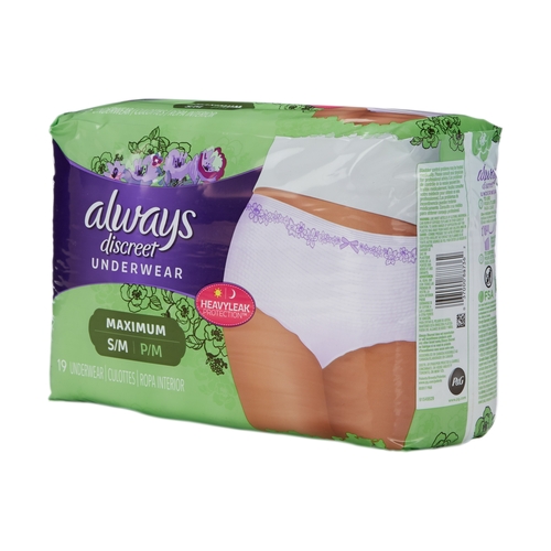 Procter & Gamble Always Discreet Absorbent Underwear, Pull On, Small /  Medium, Disposable, Heavy Absorbency, 19 EA/PK