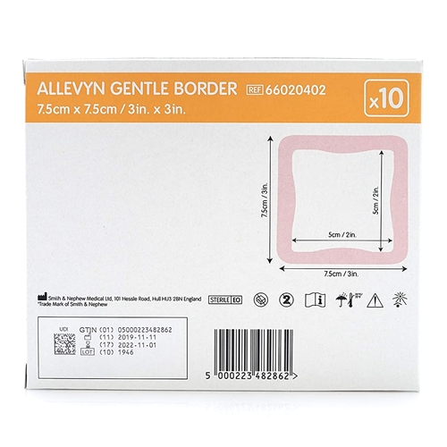 MON928447CS - Smith & Nephew - Silicone Foam Dressing Allevyn Gentle Border 3 x 3&quot; Square Silicone Gel Adhesive with Border Sterile, 40 EA/CS