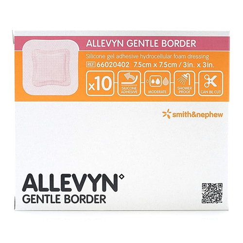 MON928447CS - Smith & Nephew - Silicone Foam Dressing Allevyn Gentle Border 3 x 3&quot; Square Silicone Gel Adhesive with Border Sterile, 40 EA/CS