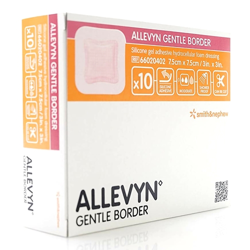 MON928447CS - Smith & Nephew - Silicone Foam Dressing Allevyn Gentle Border 3 x 3&quot; Square Silicone Gel Adhesive with Border Sterile, 40 EA/CS