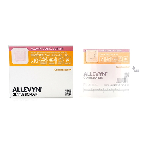 MON928447CS - Smith & Nephew - Silicone Foam Dressing Allevyn Gentle Border 3 x 3&quot; Square Silicone Gel Adhesive with Border Sterile, 40 EA/CS