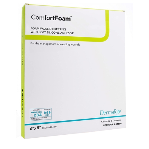 MON946533BX - Dermarite - Dermarite Silicone Foam Dressing ComfortFoam&trade; 6 x 8" Rectangle Silicone Adhesive without Border Sterile, 5/BX