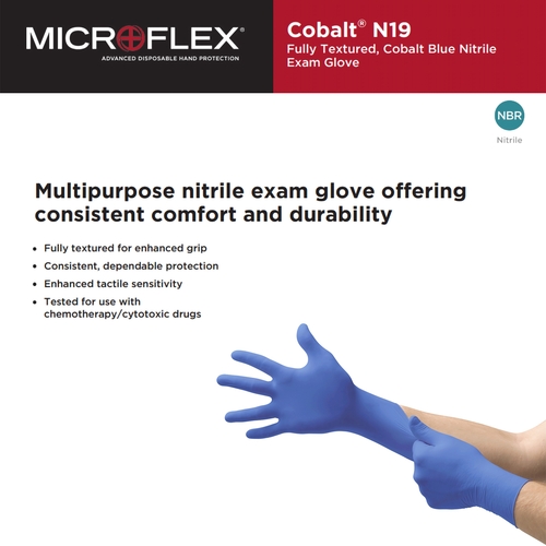 MON949836CS - Microflex Medical - Microflex Medical Exam Glove MICROFLEX Cobalt Large NonSterile Nitrile Standard Cuff Length Fully Textured Blue Not Rated, 1000/CS