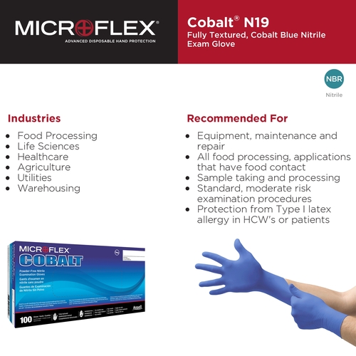 MON949836CS - Microflex Medical - Microflex Medical Exam Glove MICROFLEX Cobalt Large NonSterile Nitrile Standard Cuff Length Fully Textured Blue Not Rated, 1000/CS
