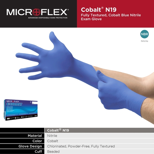 MON949836CS - Microflex Medical - Microflex Medical Exam Glove MICROFLEX Cobalt Large NonSterile Nitrile Standard Cuff Length Fully Textured Blue Not Rated, 1000/CS