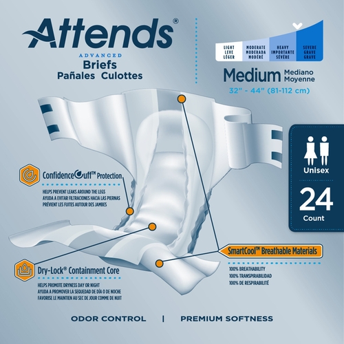 MON950223CS - Attends - Attends Tab Closure Heavy Absorbency Incontinence Briefs, Medium, 96 EA/CS