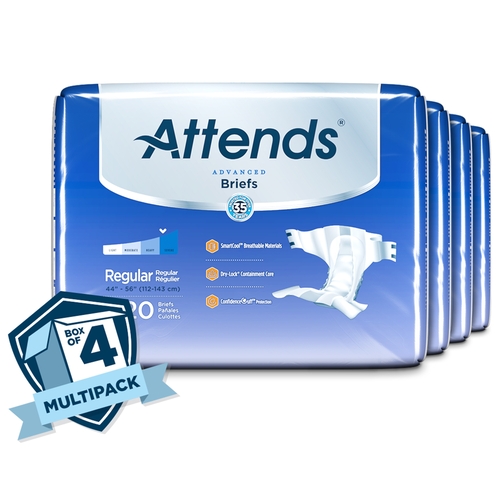 MON950224CS - Attends - Attends Incontinent Brief Attends Tab Closure Regular Disposable Heavy Absorbency, 80 EA/CS