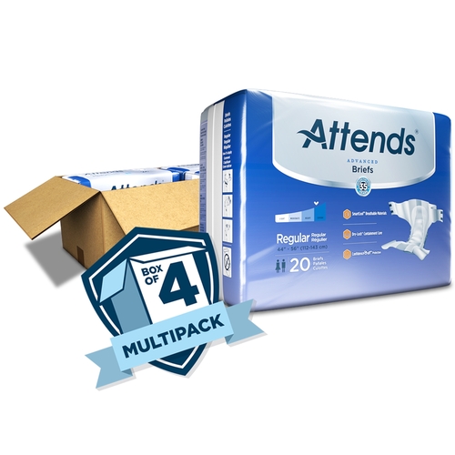 MON950224CS - Attends - Attends Incontinent Brief Attends Tab Closure Regular Disposable Heavy Absorbency, 80 EA/CS