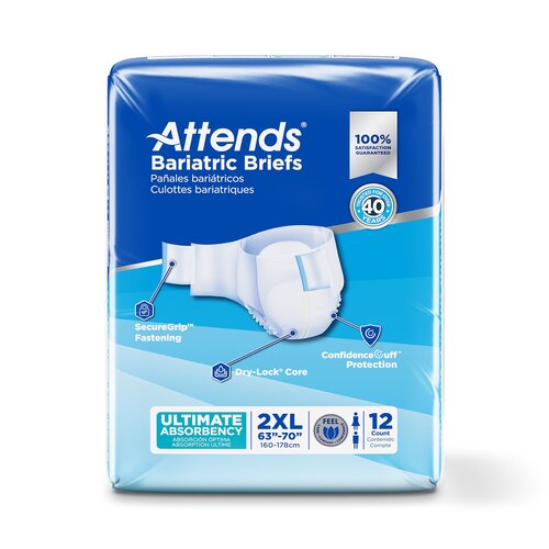 MON950227CS - Attends - Attends Bariatric Incontinent Brief, Tab Closure, 2XL, Disposable Heavy Absorbency, 48 EA/CS