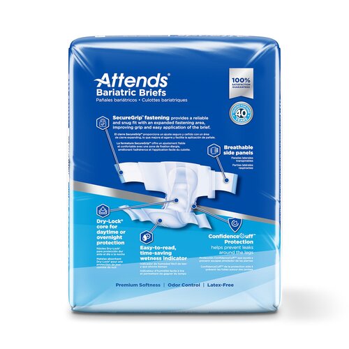 MON950227CS - Attends - Attends Bariatric Incontinent Brief, Tab Closure, 2XL, Disposable Heavy Absorbency, 48 EA/CS