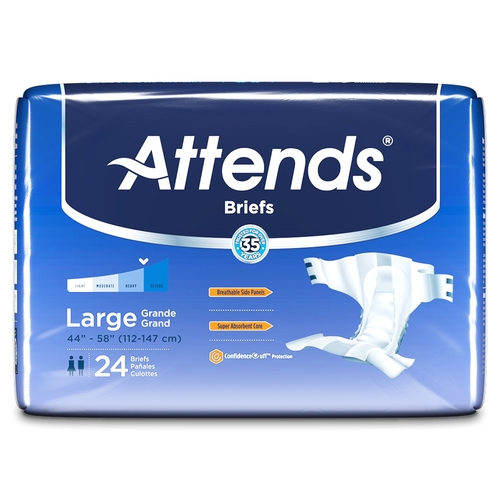 MON955305CS - Attends - Attends Incontinent Brief Attends Tab Closure Large Disposable Moderate Absorbency, 72 EA/CS